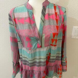 Boho Geometric Colorful Bell Sleeve Blouse [Sz. L]